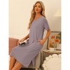 cheibear Women's Casual V-neck Short Sleeve T-shirt Dress Nightshirt Basic Midi Shirtdress - 2 of 4