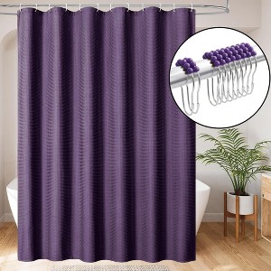 Home Mart Goods Purple Fabric Textured Glam luxury Shower Curtain With 12 Metal Roller Ball Hooks - 72" x 72" - 1 of 3
