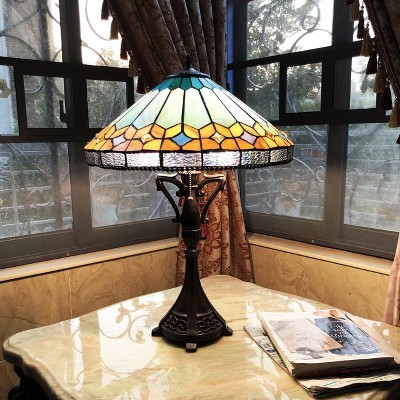 Antique Bronze Adjustable Stained Glass Table Lamp, 25" Height