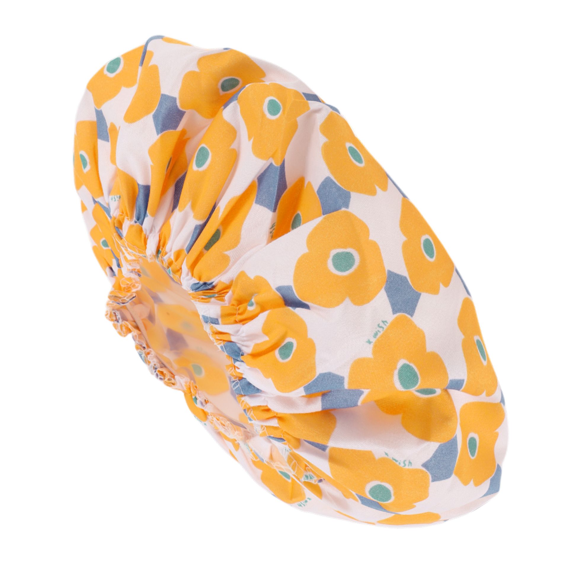 Unique Bargains Women's Flower Pattern Shower Cap Yellow 1 Pc