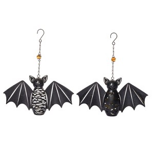 Transpac Metal Light Up Hanging Bat Decor w/Punch Set of 2 Halloween Home Decorations - 1 of 1