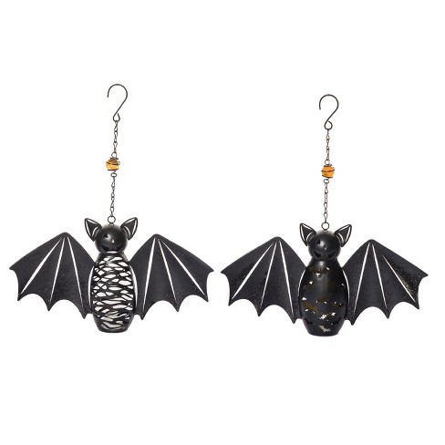 Transpac Metal Light Up Hanging Bat Decor w/Punch Set of 2 Halloween Home Decorations - image 1 of 1