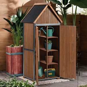 GDFStudio Forster Modern 67" Fir Wood Outdoor Storage Shed with Metal Frame - 1 of 4