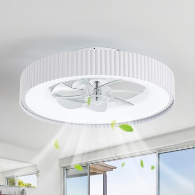 Airsurfer 19-In Matte White Cage Flush Mount Ceiling Fan with Color-Changing LED Light, 7 Clear Blades, Remote Included, Low Profile Design