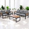 Mshliw 4-Piece Outdoor Sofa Set with Acacia Wood Armrests – Patio Conversation Set with Cushions and Coffee Table for Garden and Backyard - 2 of 4