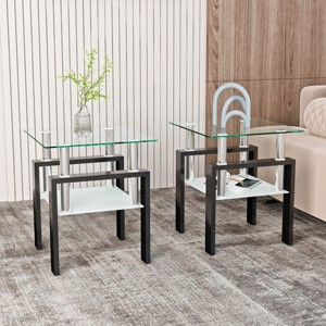 KTMBDW Set of 2 Rectangular Tempered Glass Coffee with Metal Leg, Modern 2-Tier Center Tea Tables for Small Space, Waiting Room, Office. - 1 of 4