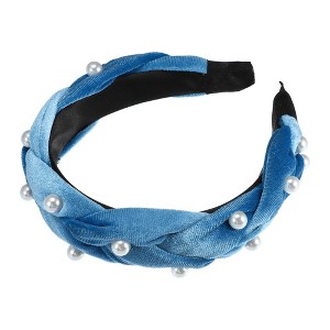 Unique Bargains Women's Braided Faux Pearl Velvet Headband Hairband Accessories 1.2" Wide 1 Pc - 1 of 4