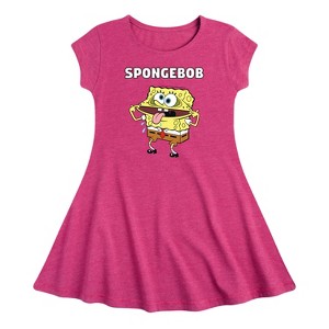 Girls' - SpongeBob SquarePants - Spongebob Silly Face Fit & Flair Cap Sleeve Dress - 1 of 2