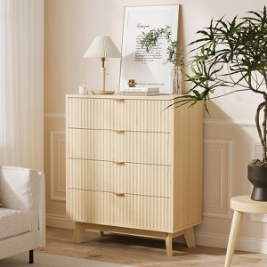 4 Drawer Dressers, Modern Fluted Closet Dressers Chest of Drawers, Wood Storage Dresser Chest of Drawers Organizer - 1 of 4
