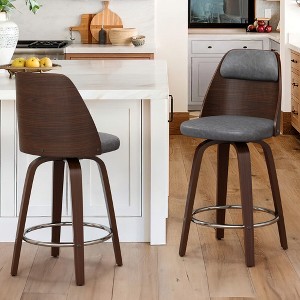 Arceso Counter Height Bar Stools Set of 2, 26 Inch Faux Leather Counter Stools, Swivel Bar Stools, Wooden Barstools with High Back,for Kitchen Island - 1 of 4