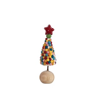 Storied Home Handmade Wool Felt Pom Pom Tree with Beaded Star and Wood Ball Base, Multicolor - 1 of 3