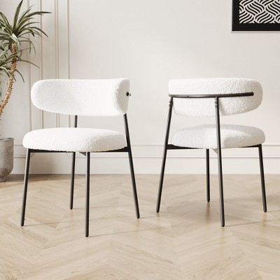 HDZNVF Set of 2 Modern Dining Chairs, Velvet Chairs With Metal Legs, White