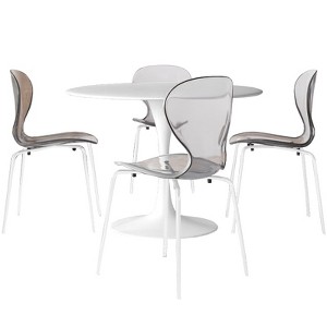 LeisureMod Bristol 5-Piece Dining Set Round Dining Table, 4 Plastic Dining Chairs White Legs - 1 of 4