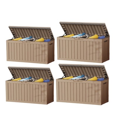 VisioGear Deck Boxes, 2-Piece 80 Gal Outdoor Storage Deck Box, Small Patio Storage Bin for Garden Tools, Brown, 46.26"*18.7"*23.23"