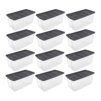 Sterilite 160 Quart Plastic Stacker Box, Lidded Storage Bin Container For  Home And Garage Organizing, Shoes, Tools, Clear Base & Gray Lid, 8-pack :  Target