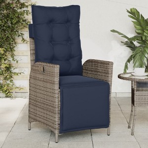 vidaXL Reclining Patio Chairs with Footrest Adjustable Poly Rattan Loungers, Weather-Resistant & UV-Protected, Easy Clean, Navy Cushions - 1 of 4