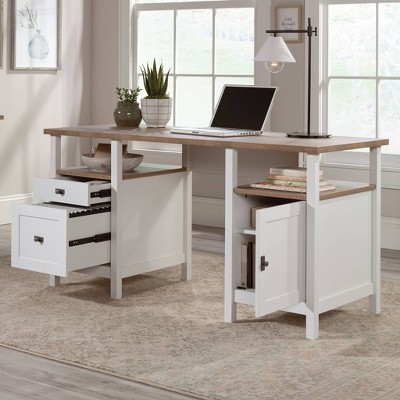 White and Oak Double Pedestal Desk with Drawers