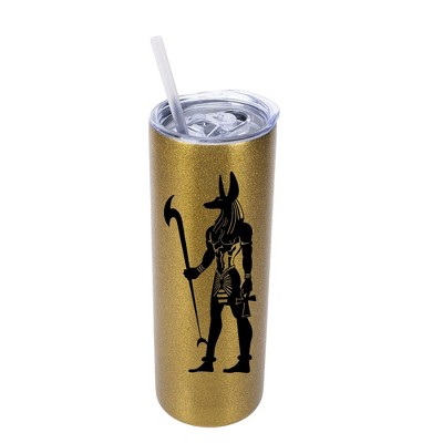 Elanze Designs Anubis Guardian of the Afterlife 20 Ounce Double-Walled Stainless Steel Insulated Slim Travel Tumbler with Lid and Straw, Vegas Gold