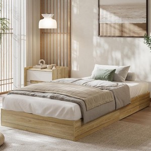 Wooden Platform Bed Frame, Wood Slats Support, No Box Spring Needed, Low Profile, No Headboard, Easy Assembly, for Small Bedrooms, Apartments - 1 of 4
