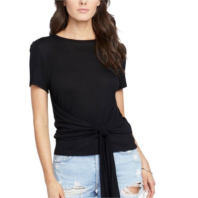 Rachel Roy Womens Cropped Tie Front Basic T-Shirt