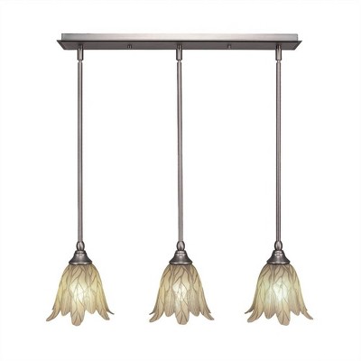 Toltec Lighting Any 3 - Light Chandelier in  Brushed Nickel with 7" Vanilla Leaf Shade