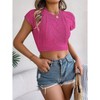 Womens Summer Tops Cable Knit Short Sleeve Round Neck Casual Crop Top - 4 of 4