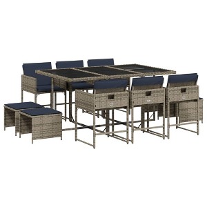 vidaXL Patio Dining Set Set of 10 Grey Poly Rattan Large Foldable - 1 of 4