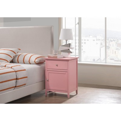 Pink Solid Wood 1-Drawer Nightstand with Door