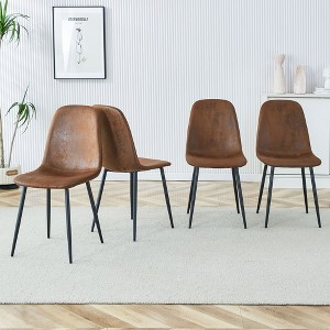 CAVINAS Mid Century Dining Chairs Set of 4,Linen Kitchen Chairs with Black Metal Legs,Round Back Accent Chairs for Dining Table,Kitchen Room - 1 of 4
