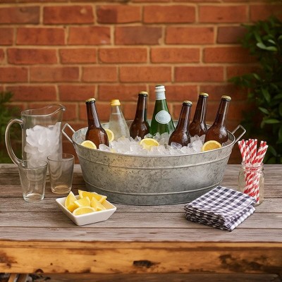 Royal Hampton Embossed Design Oval Shape with Side Handles Galvanized Steel Tub, Large