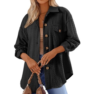 Coolmee Women's Cable Knit Lightweight Shacket Button Down Shirts Long Sleeve Casual Oversized Blouses Tops