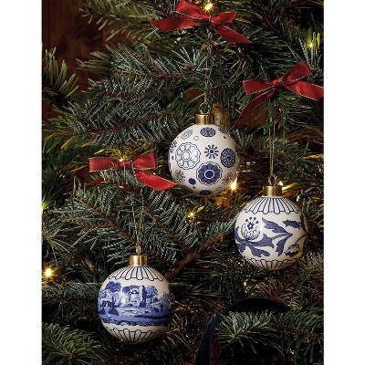 Blue and White Porcelain Floral Christmas Bauble Ornament