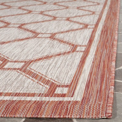 Elegant Red & Beige Rectangular Easy-Care Outdoor Rug