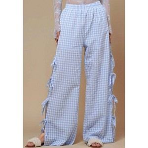 Women Everyday Checked Elastic Waist Side Strape Bowtie Casual Loungewear Pants IRIS FASHION - 1 of 4