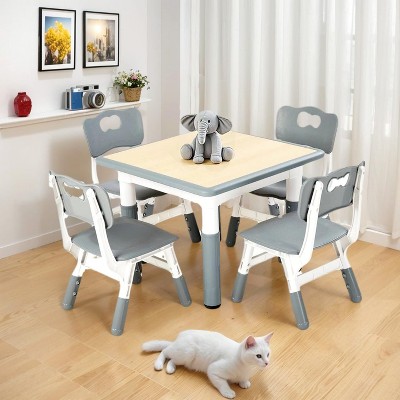 Modern Kids Table and 4 Chair Set,23.26" Height Adjustable Toddler Tables and 4 Chairs with Non-Slip Desk Legs&Organizer Graffiti Desktop