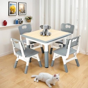 Modern Kids Table and 4 Chair Set,23.26" Height Adjustable Toddler Tables and 4 Chairs with Non-Slip Desk Legs&Organizer Graffiti Desktop - 1 of 4