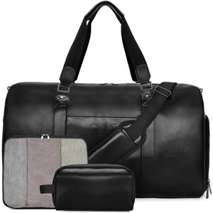 3-in-1 Leather Duffle Bag with Toiletry Bag and Shoe Compartment, Carry On Fits 21 Inch Laptop for Travel and Gym - 1 of 4