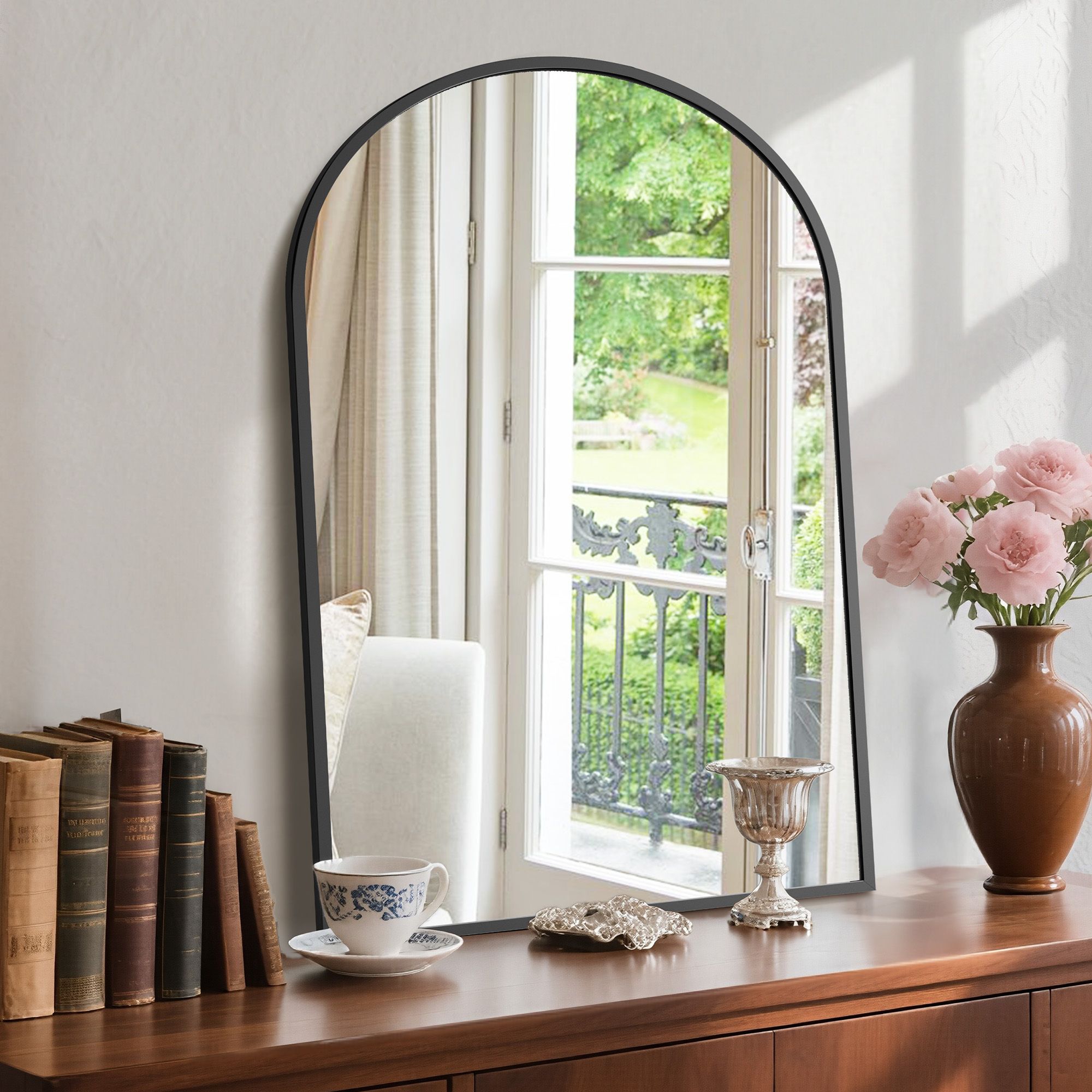 24"X36" Arched Anti-Fog Bathroom Mirror - 8mm Explosion-Proof Glass, Rust-Proof Aluminum Frame, Wall Mounted-Black