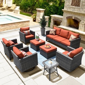 Ovios Tampa 8pc Wicker Outdoor Patio Furniture Conversation Sofa Set with Swivel Chairs and Cushions - 1 of 4