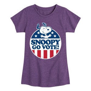 Girls' - Peanuts - Snoopy Go Vote Fitted Short Sleeve Graphic T-Shirt - 1 of 4