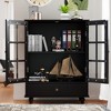 Chic Crate Modern Black Buffet Cabinet with Glass Doors & Drawer, Wooden Sideboard for Dining Room & Entryway - 2 of 4