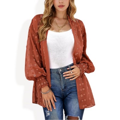 Anna-Kaci Swim Women's Sheer Chiffon Duster with Textured Floral Design