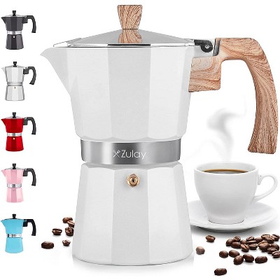 Zulay Classic Stovetop Espresso Maker for Great Flavored Strong Espresso Italian Style 5.5 Cup Moka Pot Easy to Operate & Clean - White