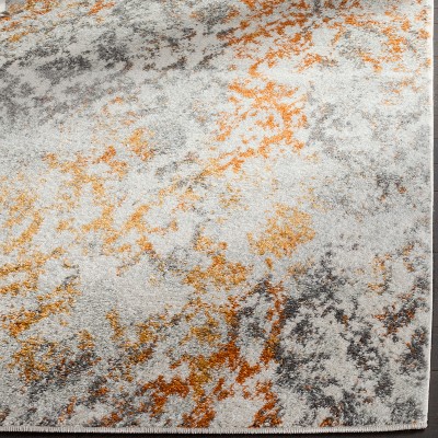 Hand-knotted Gray and Orange Synthetic Runner Rug, 2'-3" x 16'