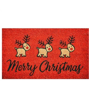 HomeRoots 17" X 29" Red And Black Coir Reindeer Outdoor Christmas Door Mat - 1 of 4
