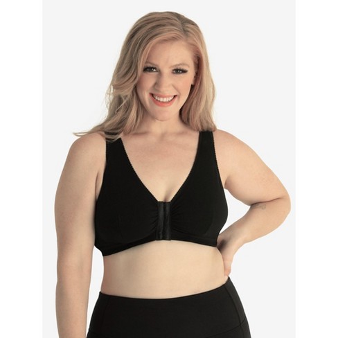 Leading Lady The Meryl - Cotton Front-Closure Comfort & Sleep Bra in Black,  Size: 52C/D/DD