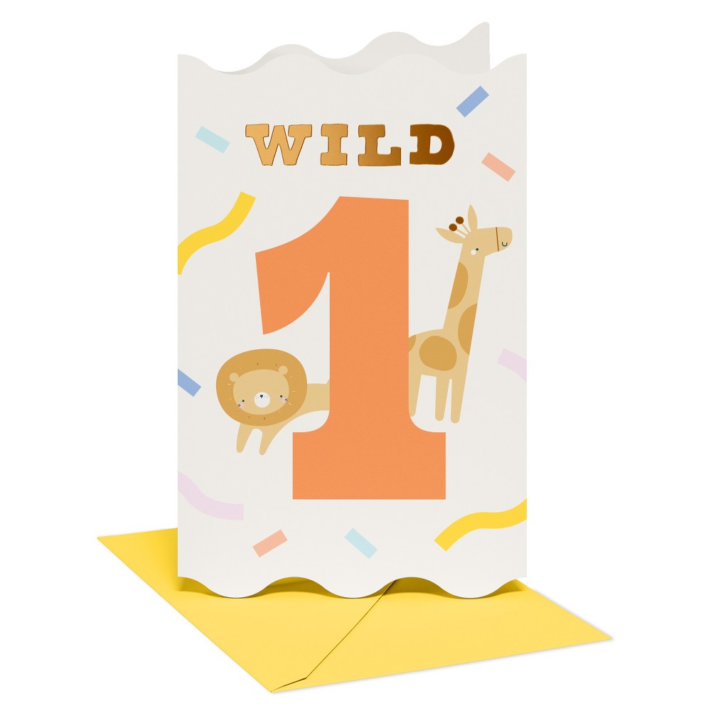 1st Birthday Card for Little One, Wild 1st Adventure, Includes Envelope