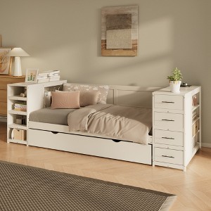 Twin Size Daybed with Drawers, Trundle and Side Shelves - 1 of 4