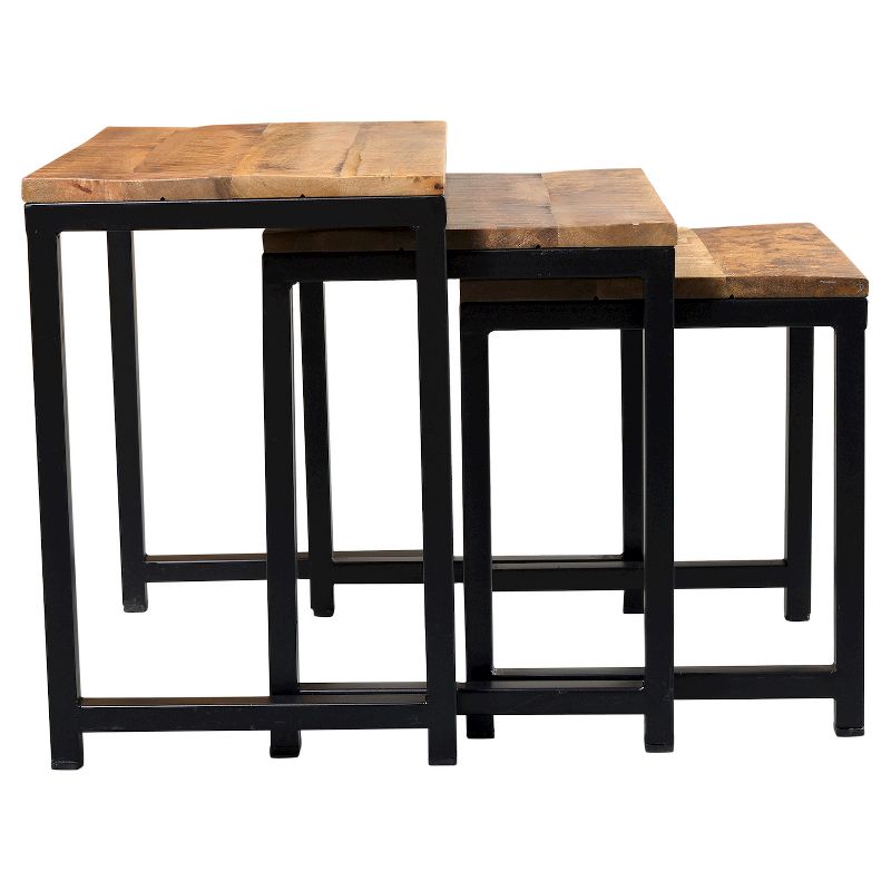 3pc Wood and Iron Nest of Tables Natural - Timbergirl, 3 of 8