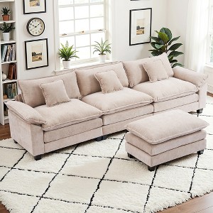 EHMKNP 112" L-Shaped Modular Sectional Sofa – Comfy Cloud Couch with Movable Ottoman, Deep Seat Cushions for Living Room - 1 of 4